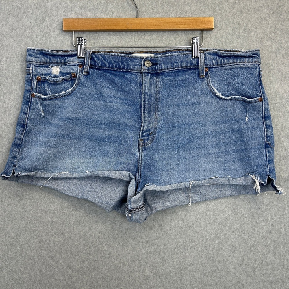 Abercrombie & Fitch The Mom Short High Rise Blue Distressed Denim Womens 35 / 20